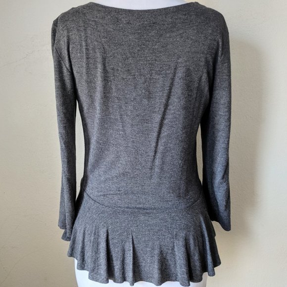 Heather Gray Peplum Quarter Sleeve Jersey Top - Picture 3 of 4